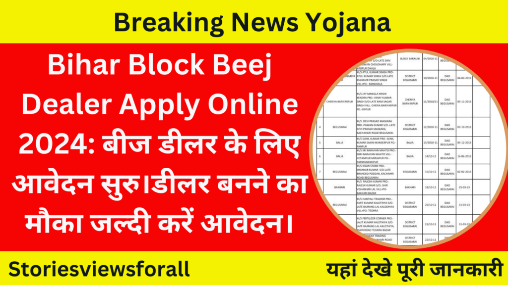 Bihar Block Beej Dealer Apply Online 2024